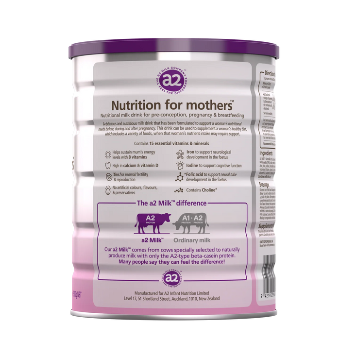 The image is a nutritional information label for a milk-based formula designed for mothers.