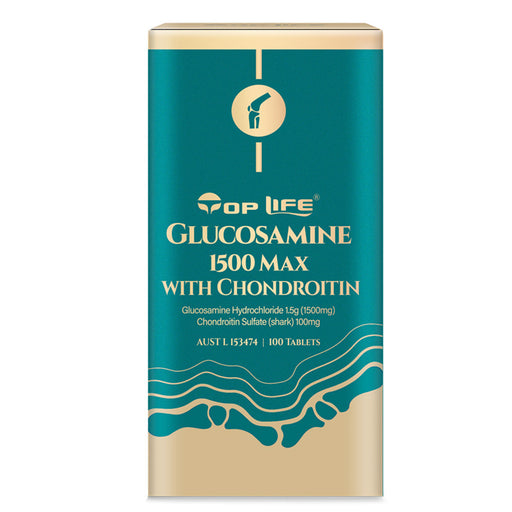 The image is a product packaging for a dietary supplement called "Glucosamine 1500 Max" with Chondroitin.