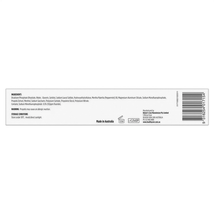 a label with various ingredients and warnings, including a barcode and some text.