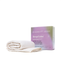 a white quilt folded and placed next to a purple box labeled "SleepCalm" on a white background.