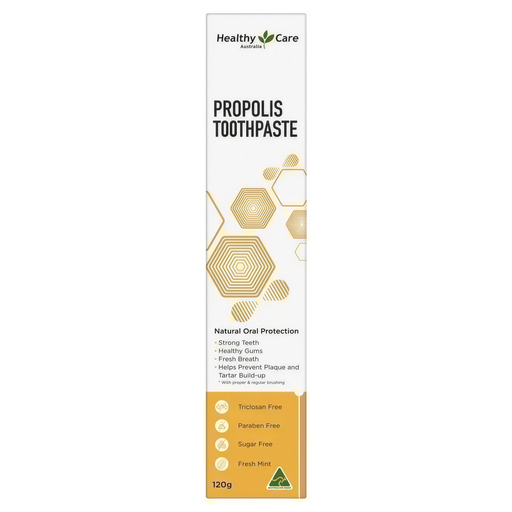 The image is a product label for a toothpaste called "Propolis Toothpaste".
