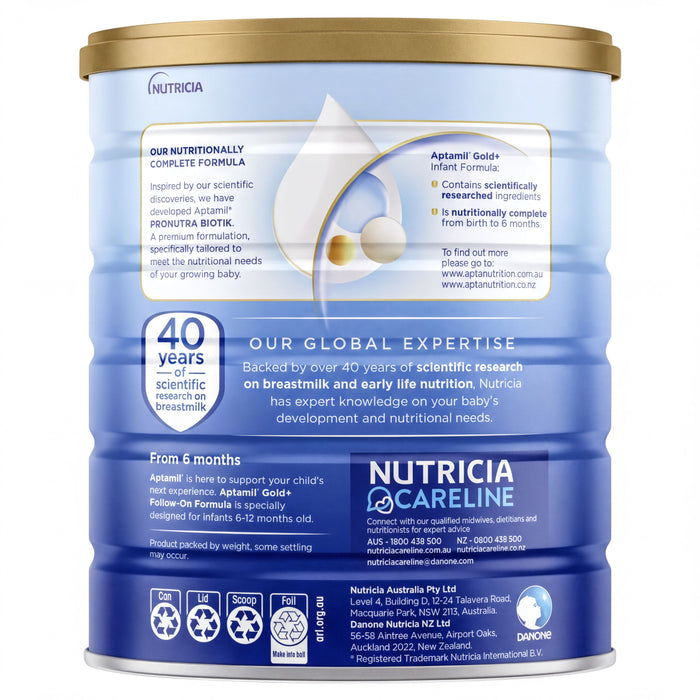 Nutricia Australia's product information, including details about the product's ingredients, age recommendations, and contact information.