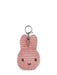 A pink, plush bunny-shaped keychain with a silver metal clasp.