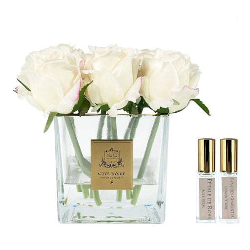 Cote Noire Couture 9 Rose Buds - Square Clear Vase - Gold & Pink Blush - SVC902-LIMITED Cote Noire