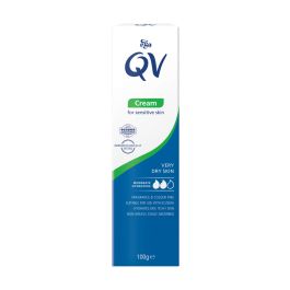 a box of QV cream for sensitive skin.