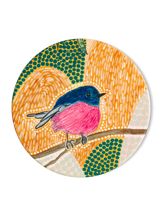 Koh Living Aboriginal Pink Robin Ceramic Coaster