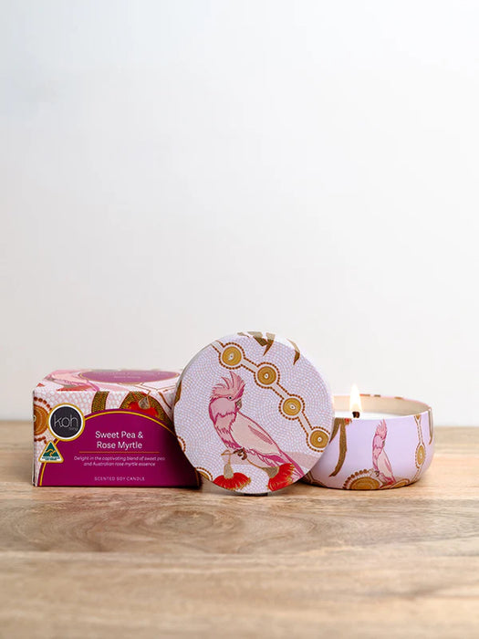 Koh Living Aboriginal Scented Sweet Pea & Rose Myrtle Candle Tin 170g