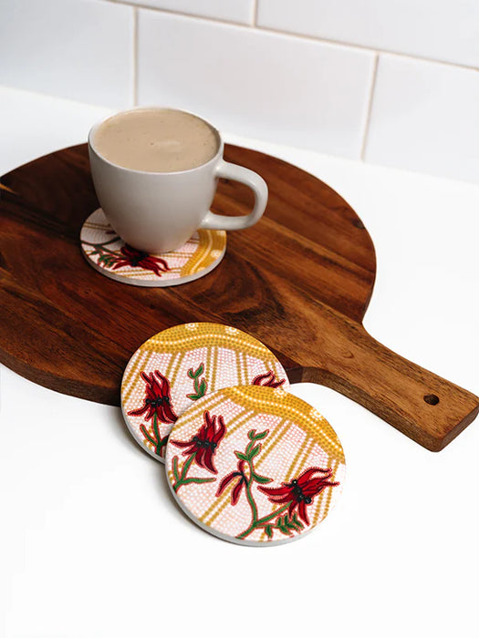Koh Living Aboriginal Desert Pea Ceramic Coaster