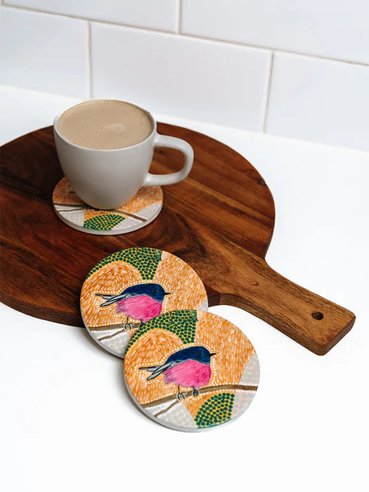 Koh Living Aboriginal Pink Robin Ceramic Coaster