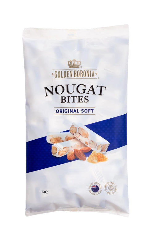 a package of Golden Boronia Nougat Bites, a type of soft candy.