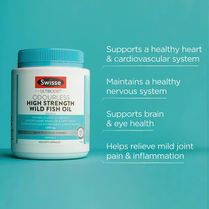 Swisse Ultiboost Odourless High Strength Wild Fish Oil 1500mg 400 Capsules EXP:10/2026 Swisse