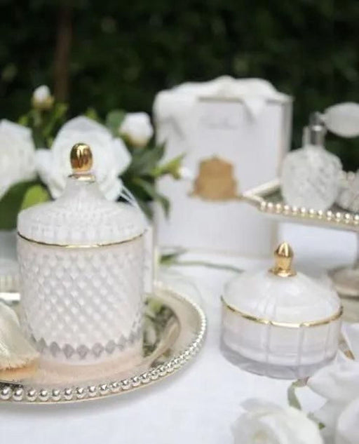 Cote Noire Art Deco Candle - White & Gold - Jasmine Flower Tea - GML45003 Cote Noire