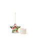A white candle and a star-shaped paper ornament with a floral design are displayed against a white background.