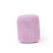 A single, square-shaped, pink, fuzzy object is shown against a white background.