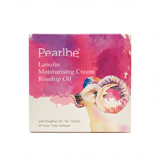 The image is a product packaging for a Lanolin Moisturising Cream Rosehip Oil.