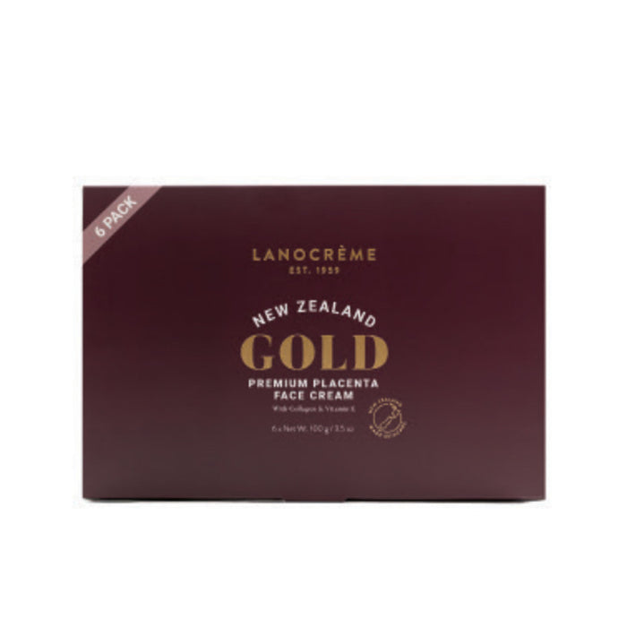 A maroon box containing a product called "New Zealand Gold Premium Placenta Face Cream".