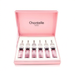 A pink box containing six bottles of a product, with the brand name "Chantelle" printed on the lid.