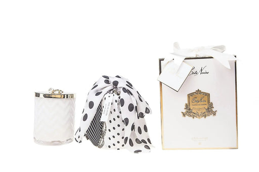 Cote Noire - Herringbone Candle With Scarf - White - Lilly Flower Lid - HCG06 Cote Noire