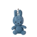 A blue plush rabbit toy is sitting on a black background.