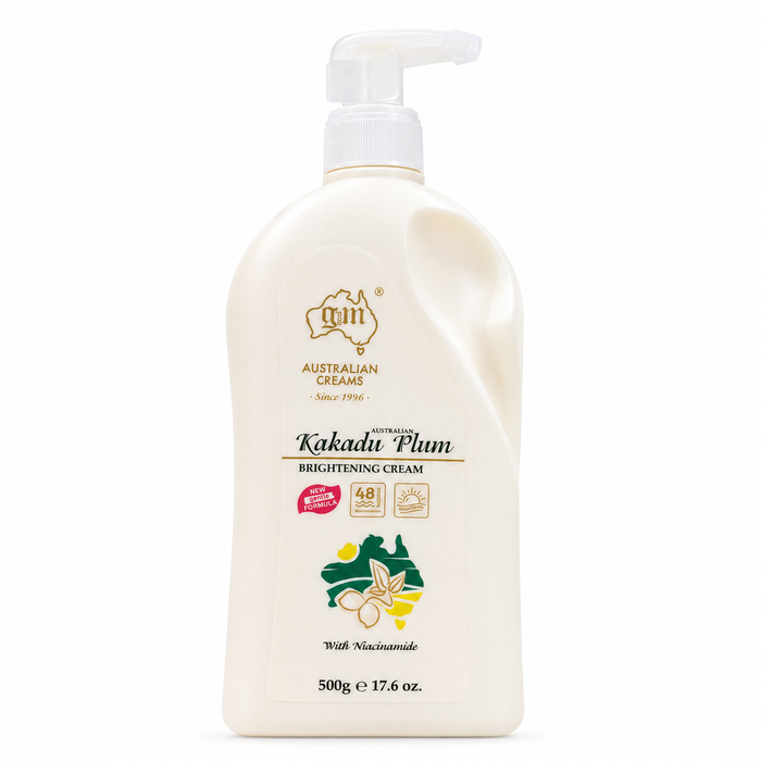a bottle of Kakadu Plum Brightening Cream with a pump dispenser.