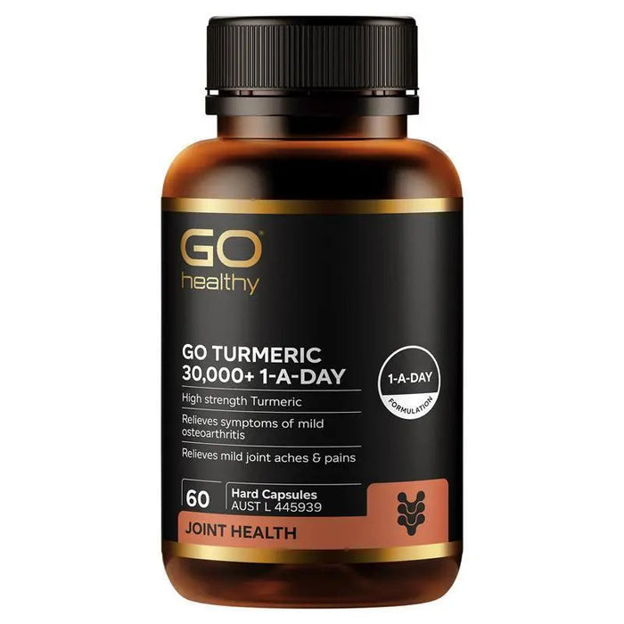 a bottle of GO Health's GO TURMERIC joint health supplement.