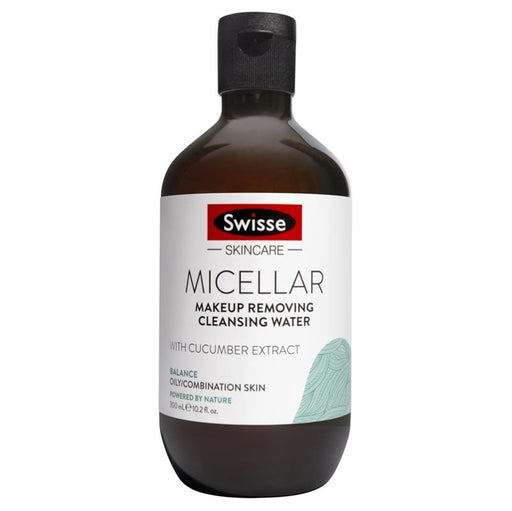 A bottle of Swiss Skincare micellar water with cucumber extract.