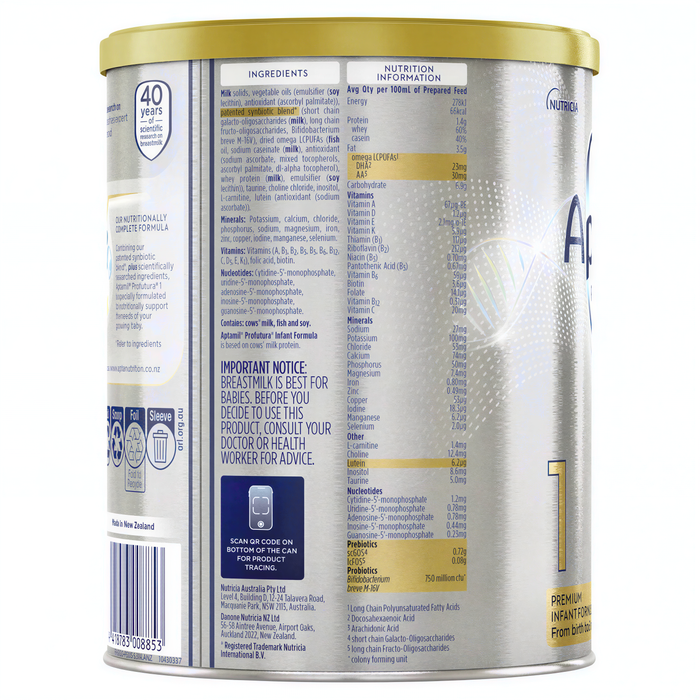 The image is a nutrition label for a milk powder product, specifically a premium infant formula.