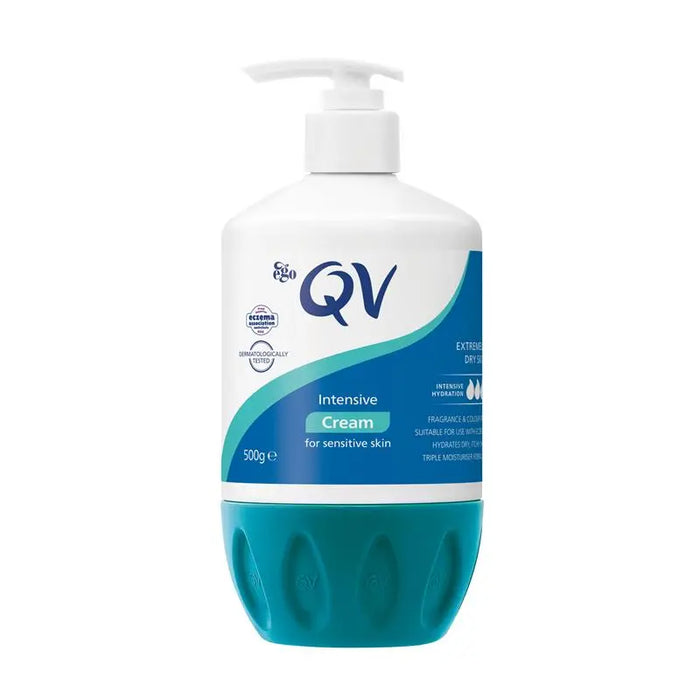 A 500g bottle of QV Intensive Cream for sensitive skin.