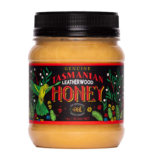 a jar of genuine Australian Tasmanian leatherwood honey.