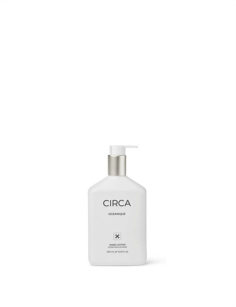 A bottle of Circa Oceanique hand lotion against a white background.
