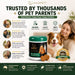 The image is an advertisement for a product called "AINPET" that claims to be trusted by thousands of pet parents. It features a smiling woman holding a dog and a product labeled "AINPET" with a dog biscuit. The ad highlights the product's real results, happy dogs, and happy families, and includes customer testimonials and a guarantee of satisfaction.