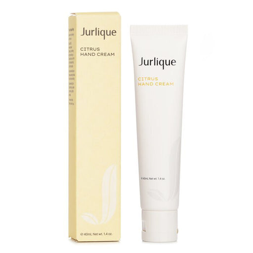 a bottle of Jurlique Citrus Hand Cream and its packaging, both in a white color.