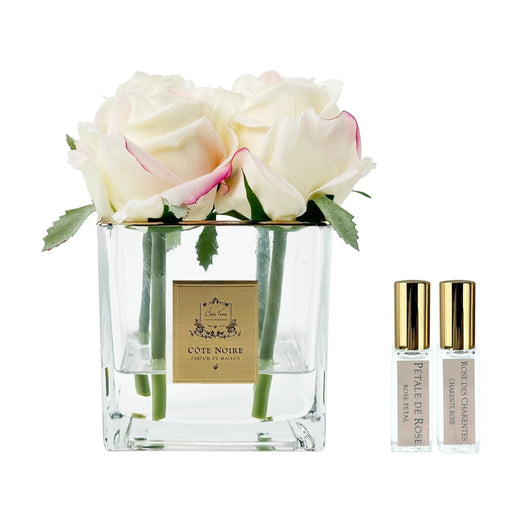 Cote Noire Couture 4 Rose Buds - Square Clear Vase - Gold & Pink Blush - SVC402- LIMITED Cote Noire