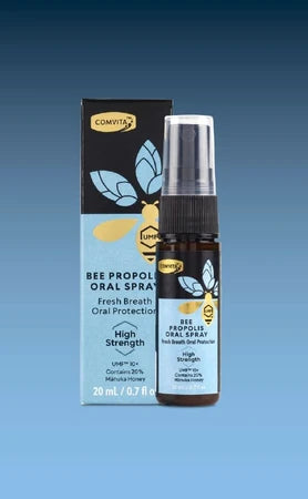 a bottle of Bee Propolis Oral Spray and its packaging.