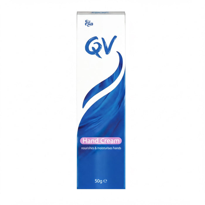 A hand cream product box with a blue and white color scheme.