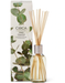 a glass diffuser with a clear glass jar filled with eucalyptus and bergamot essential oil, along with a box of the product.