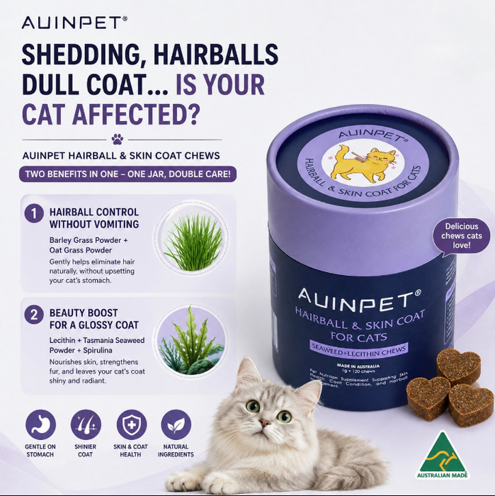 Auinpet HAIRBALL & SKIN COAT For Cats - Seaweed + Lecithin Chews