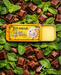 a tin of Lucamar lip balm surrounded by chocolate pieces and mint leaves.