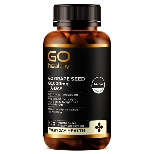a bottle of GO healthy grape seed supplement.