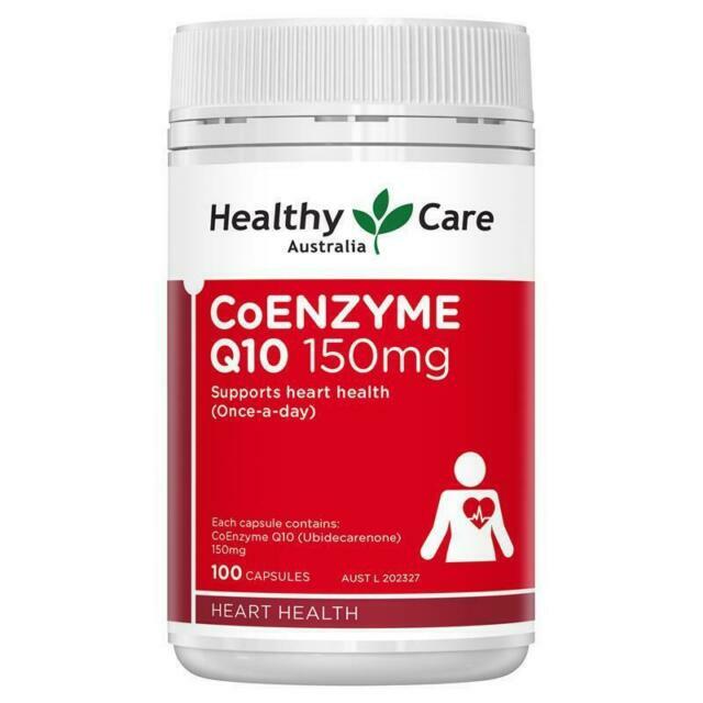 a bottle of CoEnzyme Q10 150mg supplement from Healthy Care Australia.