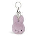 A keychain in the shape of a small, plush bunny with a silver clasp.