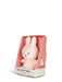 A pink plush bunny toy is displayed in its packaging, which is labeled "BON TON TOYS EST. 1933".