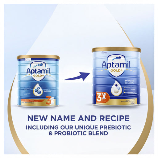 two Aptamil GOLD+ milk cans, with a focus on the nutritional benefits of the product.