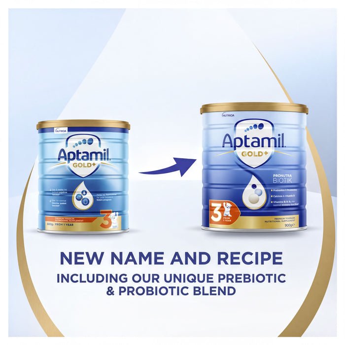 two Aptamil GOLD+ milk cans, with a focus on the nutritional benefits of the product.
