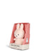 A pink plush bunny toy is displayed in its packaging, which is labeled "BON TON TOYS EST. 1933".