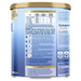 The image is a detailed label for a baby's milk powder, providing information on the recommended amount of powder for different age groups and the recommended age for mixing the powder with water.