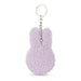 A keychain in the shape of a bunny with a fluffy, textured appearance.
