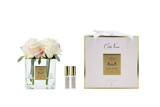 Cote Noire Couture 4 Rose Buds - Square Clear Vase - Gold & Pink Blush - SVC402- LIMITED Cote Noire