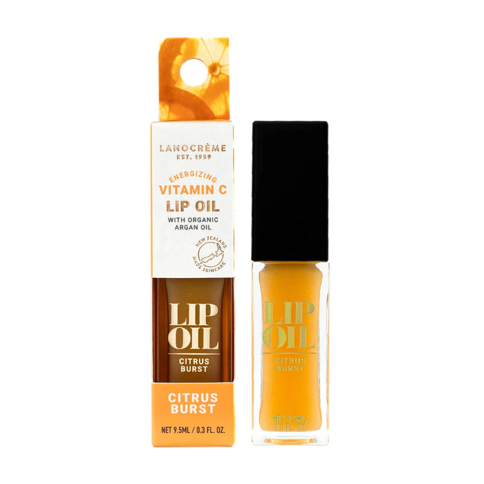 a bottle of Llanocreme Vitamin C Lip Oil and a box of the same product.