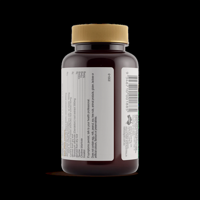 a dark brown bottle with a yellow cap, containing a dark liquid. The bottle has a label with text and a barcode.
